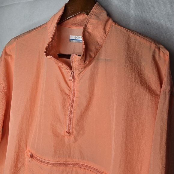 Columbia Omni-shield Windbreaker Jacket Orange Mock Neck Short Sleeve Pullover - Picture 2 of 12